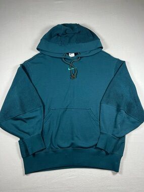 Nike Sportswear Unisex Fleece Hoodie Size M Oversized Sleeves Dark Turquoise